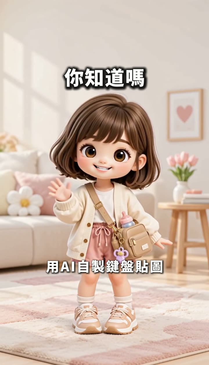 近期內容測試 Reel 封面：艾婕媽咪原創 IP 角色，字卡為「你知道嗎」與「用 AI 自製鍵盤貼圖」